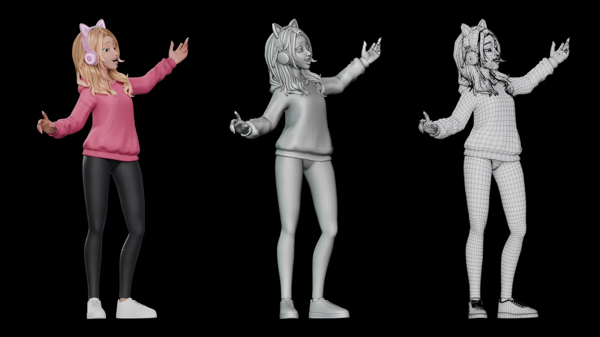 Gamer Girl White Woman 3D character combined showcase 1